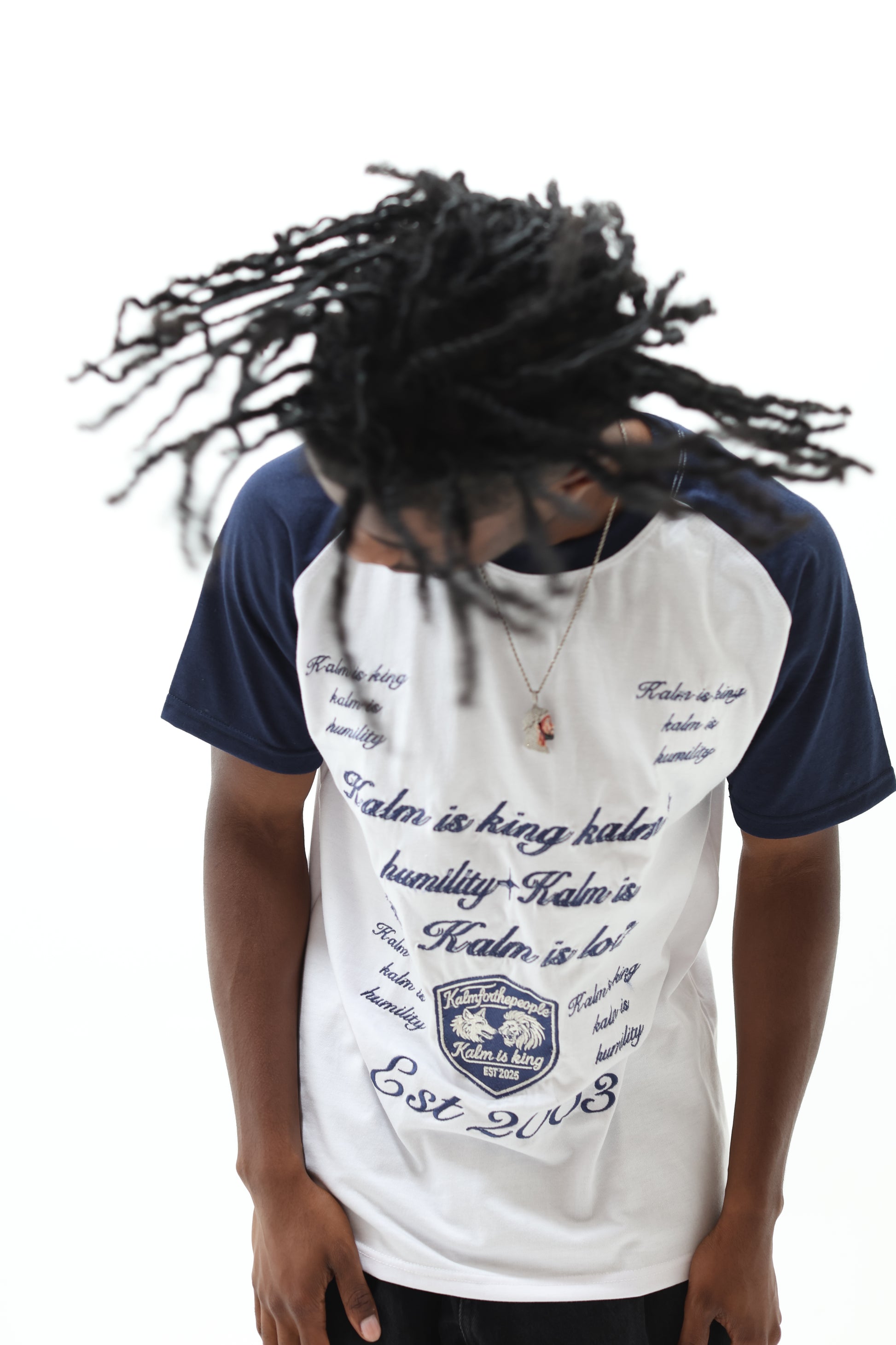 'Kalm Is King' Embroidered Ringer Tee