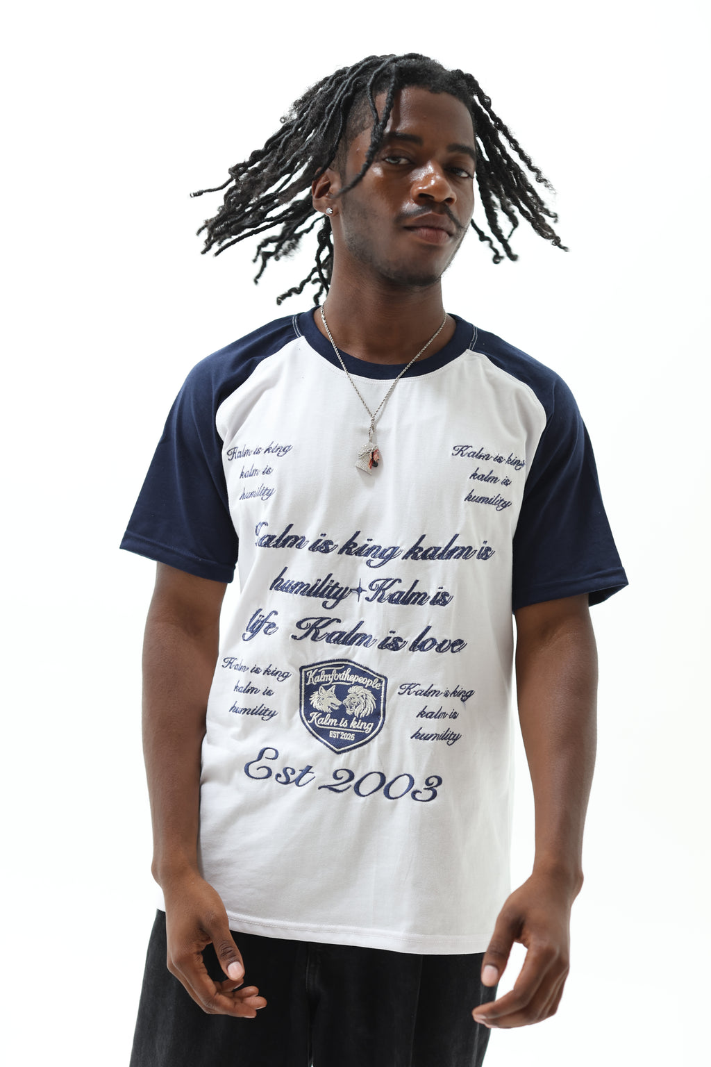 'Kalm Is King' Embroidered Ringer Tee