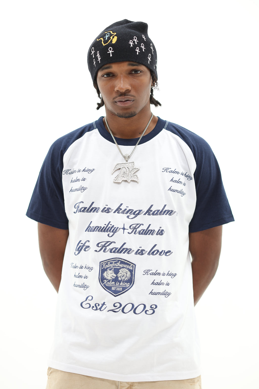 'Kalm Is King' Embroidered Ringer Tee